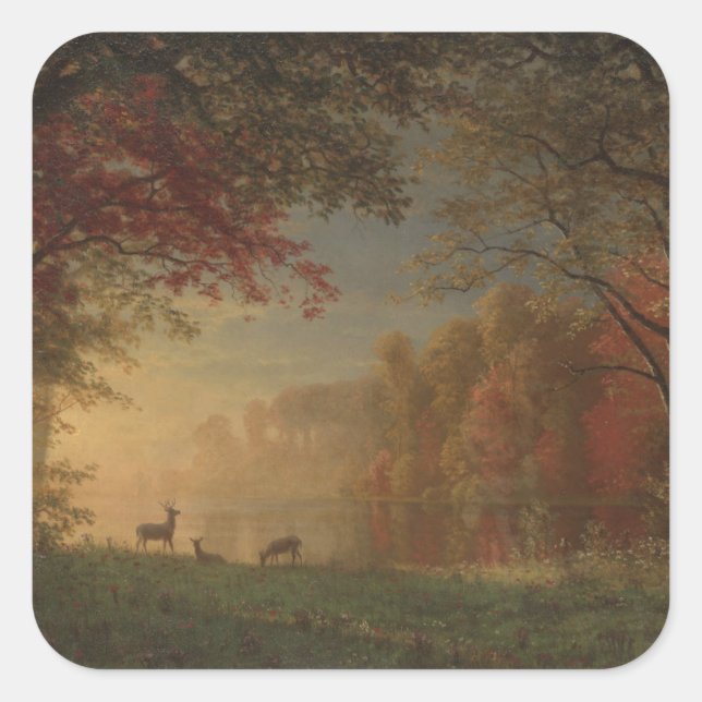 Indian Sunset Deer by a Lake Square Sticker (Front)