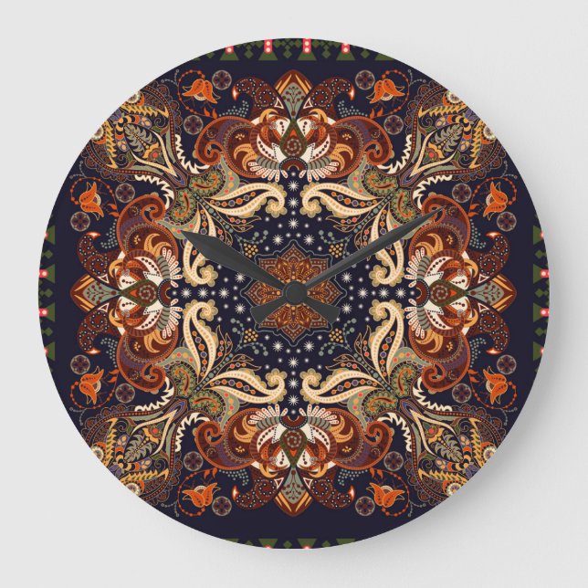 Indian Symmetric: Vintage Ethnic Ornament Large Clock (Front)