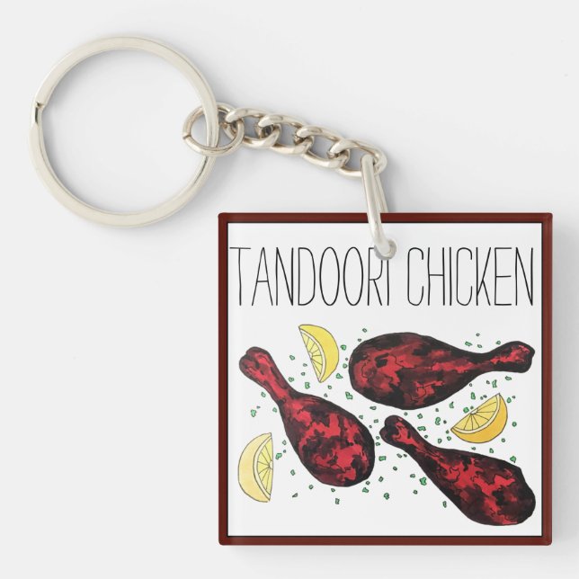 Indian Tandoori Chicken Food Illustration Art Keychain (Front)
