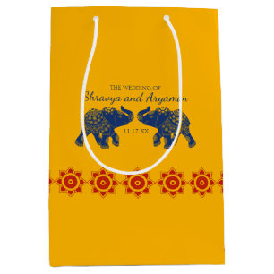 Indian Themed Elephants in Royal Blue Wedding  Medium Gift Bag