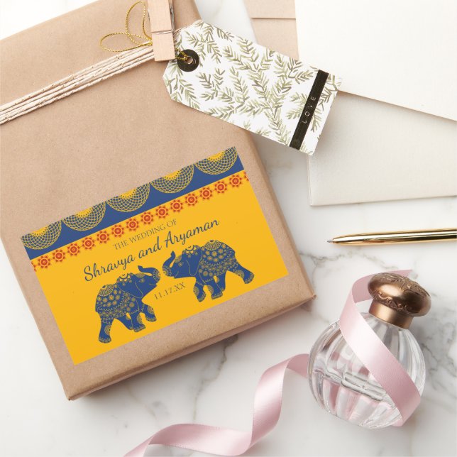 Indian Themed Elephants in Royal Blue Wedding  Sticker (Gifting)
