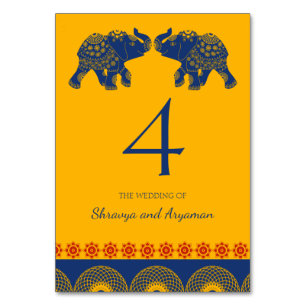 Indian Themed Elephants in Royal Blue Wedding  Table Number