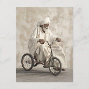 Indian Traditional Attire Riding Vintage Tricycle Postcard