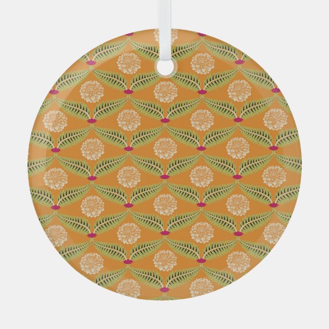 Indian Traditional Illustration Pattern. Glass Ornament (Front)