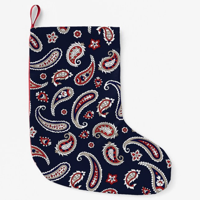 Indian Traditional paisley pattern on navy Small Christmas Stocking (Front)