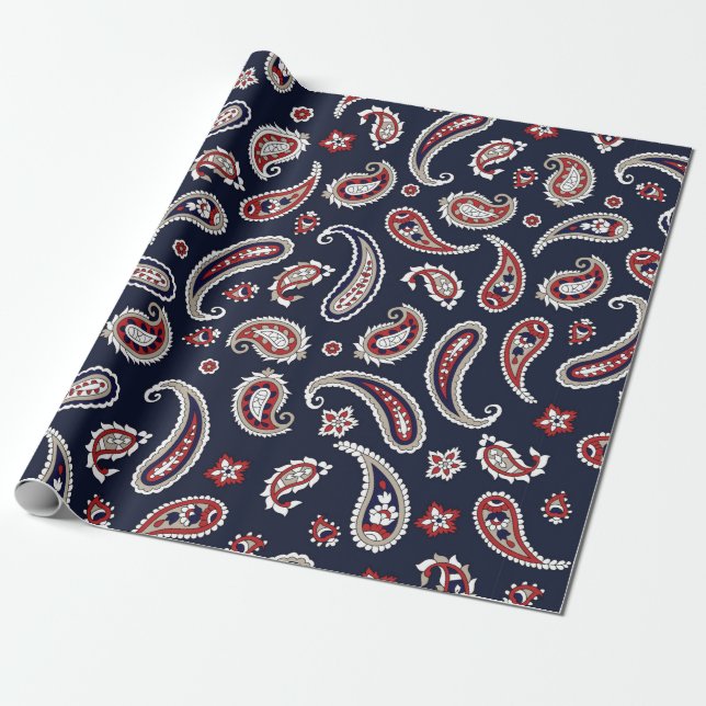 Indian Traditional paisley pattern on navy Wrapping Paper (Unrolled)