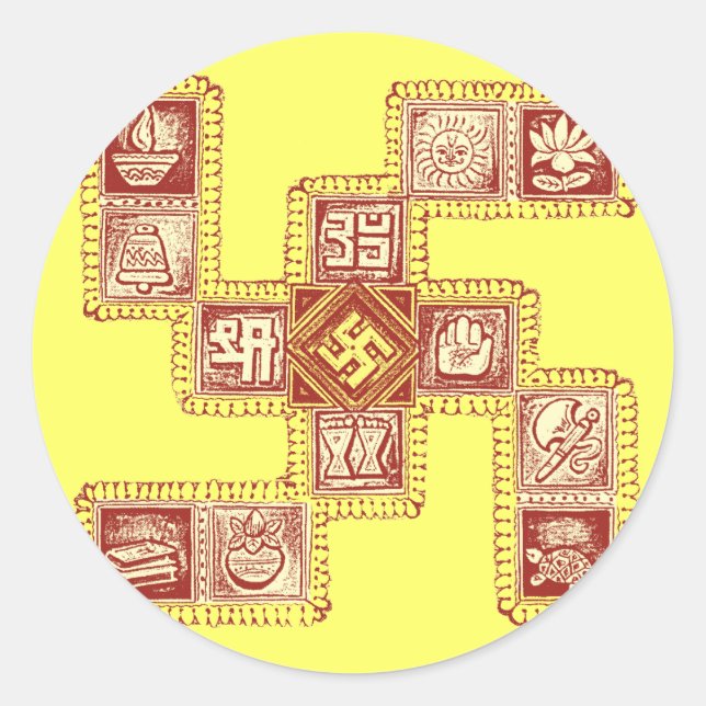 Indian Traditional Swastika Classic Round Sticker (Front)