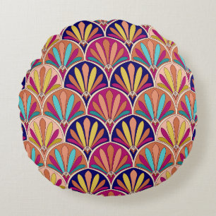 Indian Traditional Textile Illustration Round Pillow