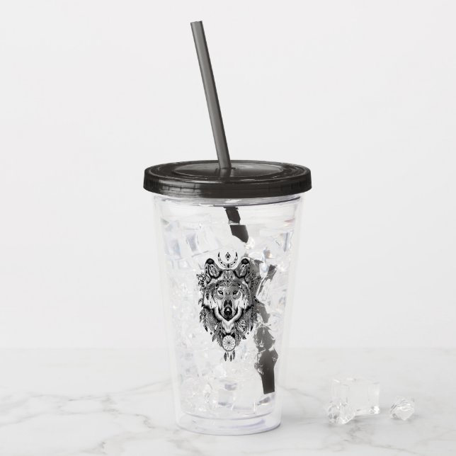 Indian Tribal Wolf Acrylic Tumbler (Front Ice)