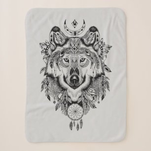 Indian Tribal Wolf Sherpa Blanket