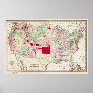 Indian Tribes within the United States Map (1868) Poster