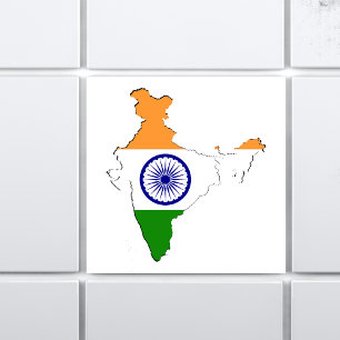 Indian Tricolour Flag "Tiranga" On India Map Tile