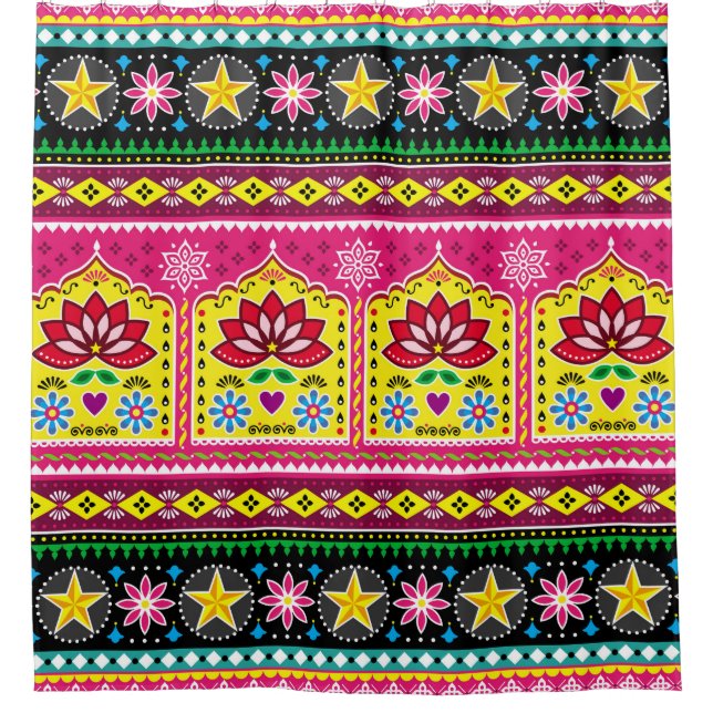 Indian truck art floral seamless folk art pattern, (Front)