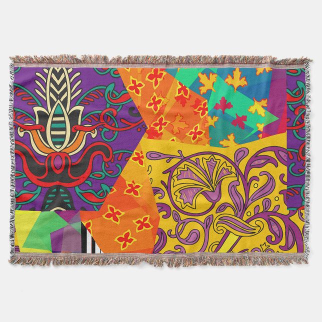 Indian Turkish Festive Patchwork Mandala Throw Blanket (Front)