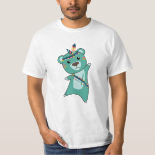 Indian Turquoise Bear Carnival Teddy Feather T-Shirt