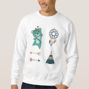Indian Turquoise Bear Stickers Tipi Sweatshirt