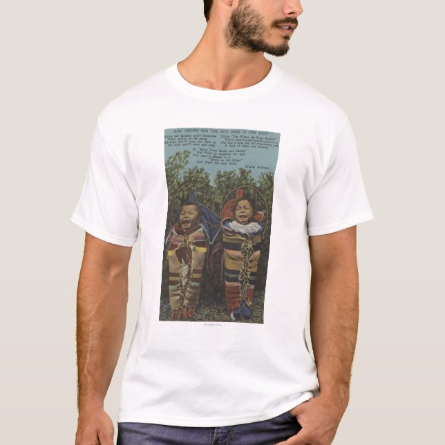 Indian Twins in Papooses & "Just Crying�" T-Shirt (Front)
