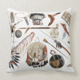 Indian Utensils and Arms, plate 48 from Volume 2 o Throw Pillow