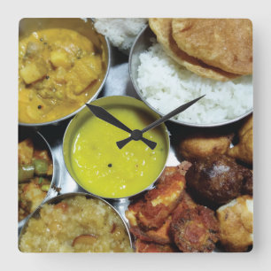 Indian Vegetarian Food  Square Wall Clock