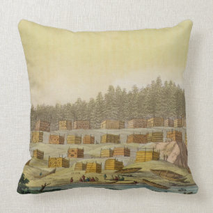 Indian Village, New Georgia, Alaska (colour engrav Throw Pillow