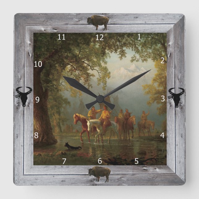 INDIAN WAR PARTY SQUARE WALL CLOCK (Front)