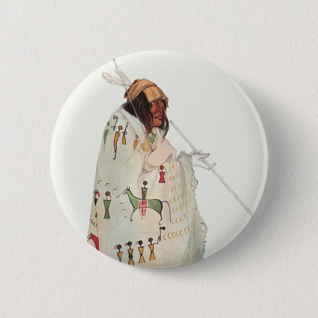 Indian Warrior with Pipe Portrait by Karl Bodmer 2 Inch Round Button (Front)