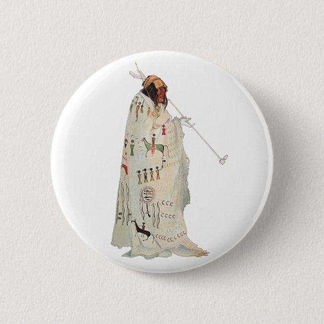 Indian Warrior with Pipe Portrait by Karl Bodmer 2 Inch Round Button (Front)
