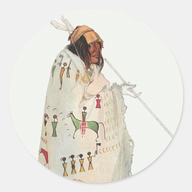 Indian Warrior with Pipe Portrait by Karl Bodmer Classic Round Sticker (Front)