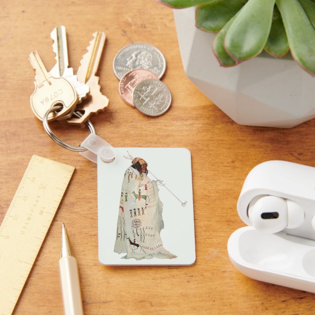 Indian Warrior with Pipe Portrait by Karl Bodmer Keychain (Desk)