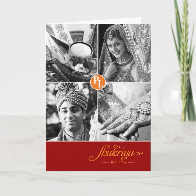 Indian Wedding 4 Photo Thank You Card (Front)