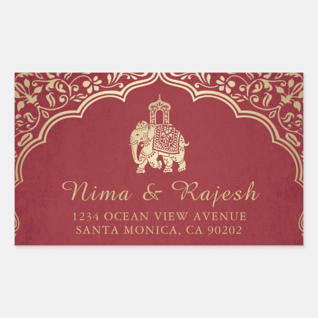 Indian Wedding Address Labels, Blue and Gold Sticker (Front)