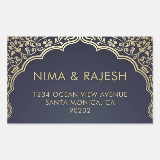Indian Wedding Address Labels, Blue and Gold Sticker (Front)