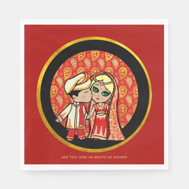 Indian Wedding Blonde Bride Cute Cartoon Custom Napkin (Front)
