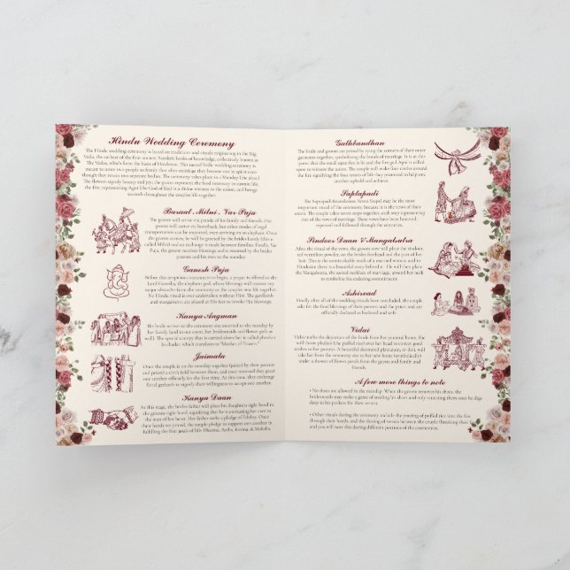 Indian Wedding Ceremony Guide Red Gold Folded Program (Inside)