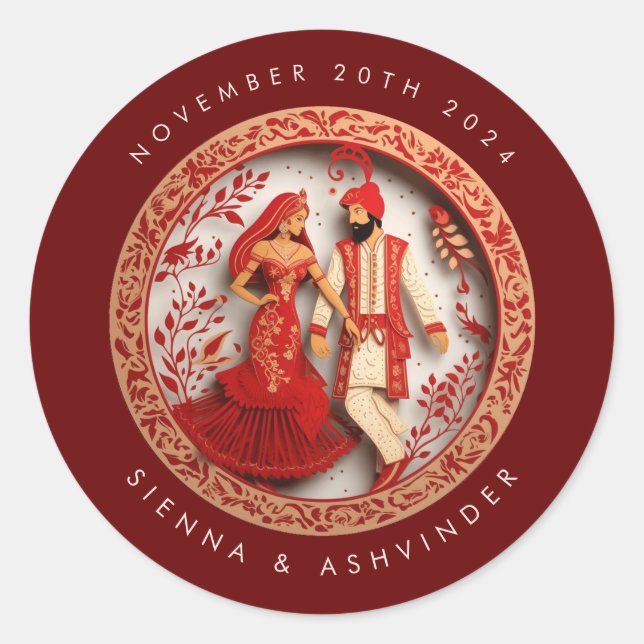 Indian Wedding Couple Envelope Sticker (Front)