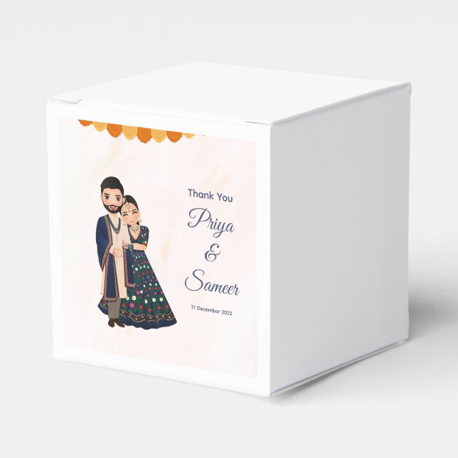 Indian Wedding Couple Invitation Elephant Favor Box (Front Side)
