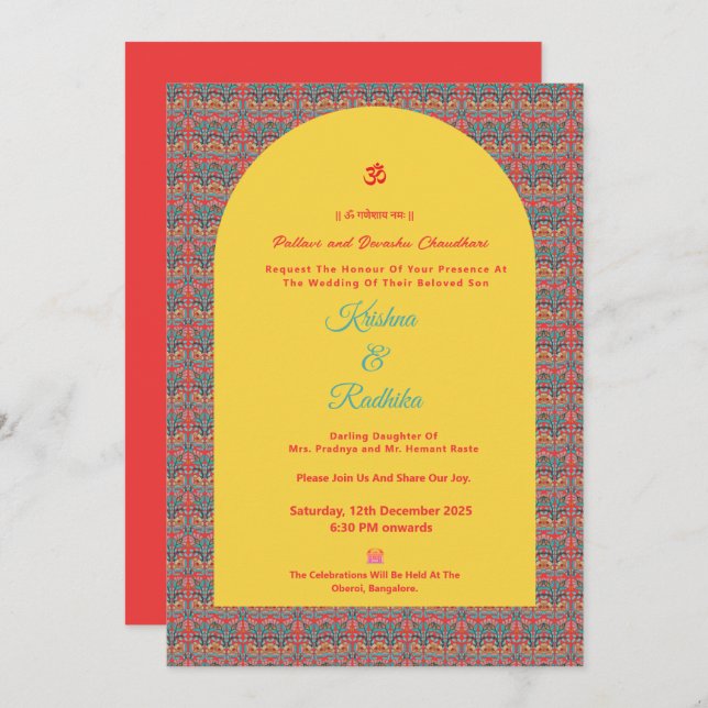 Indian wedding ethnic luxury Hindu invitation (Front/Back)