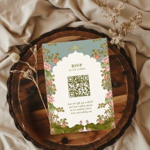 Indian Wedding Floral Lotus Oriental QR code RSVP