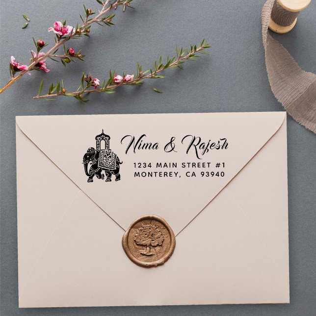 Indian Wedding Ganesha Elephant Retrun Address Sel Self-inking Stamp (Creator Uploaded)