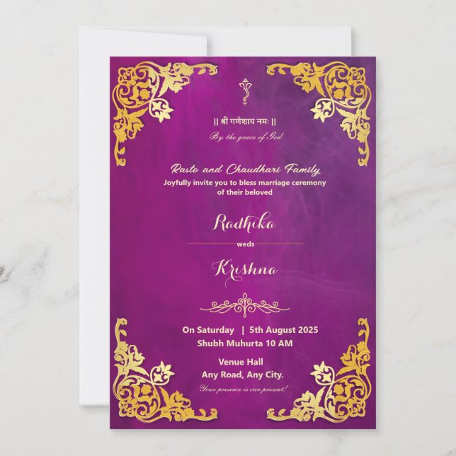 Indian wedding Ganesha hindu invitation (Front)