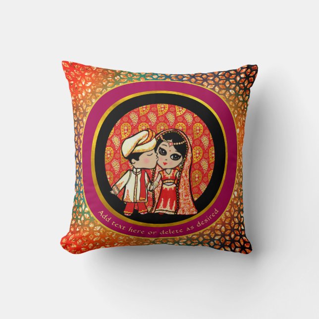 Indian Wedding Gift For Couples Cute Bride Groom Throw Pillow (Front)