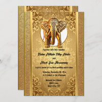 Indian wedding gold black elephants damask asian 