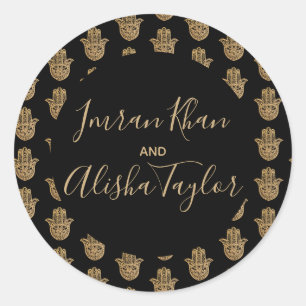 Indian Wedding Gold hamsa Henna Announcement Classic Round Sticker