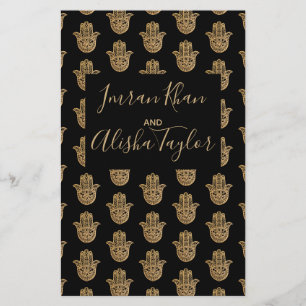 Indian Wedding Gold hamsa Henna Announcement Stationery