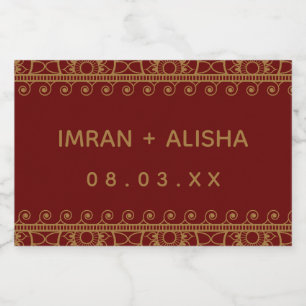 Indian Wedding Gold Henna Paisley Burgundy Food Label