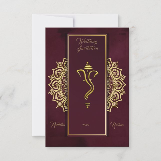 Indian wedding hindu Ganesha invitation (Front)