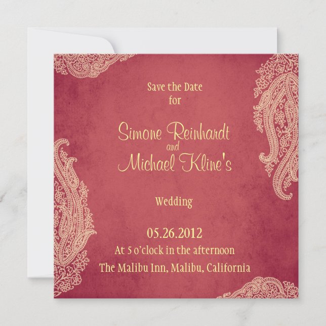 Indian Wedding Invitation, Mehndi, red, gold Invitation (Front)