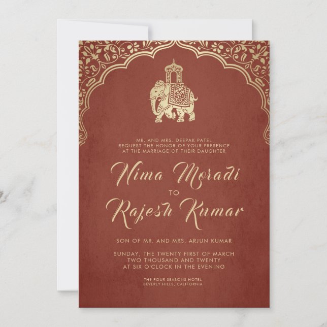Indian Wedding Invitation, Red, Gold, Ganesha  Inv Invitation (Front)