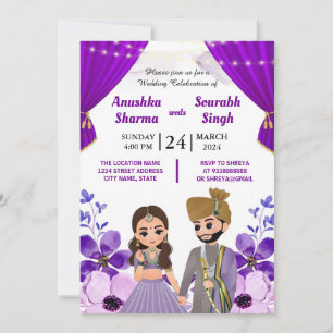 Indian Wedding Invitation With Cute Caricature