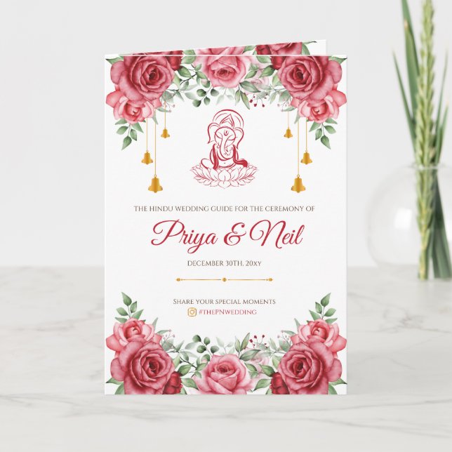 Indian Wedding itinerary & Hindu Wedding Program (Front)